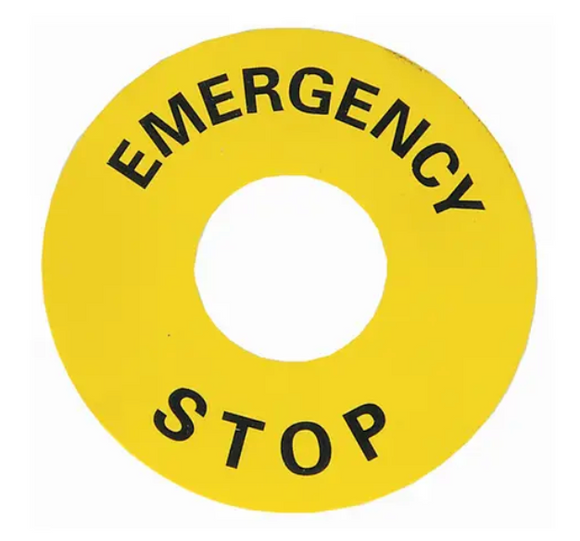 LPXAU115 YELLOW EMERENCY STOP LABEL 60mm