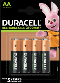 Battery Duracell Rechargeable AA 2500Mah 4PK