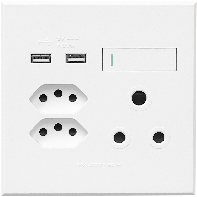 3VW27 1x16A + 2x Euro Slim Socket Outlet + 2xUSB 100x100mm White Veti3